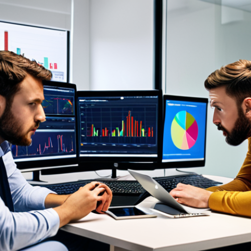 Home 14 **Startup Crisis:** "Fintech startup founders looking stressed while analyzing social media data on laptops in a modern office, charts showing negative sentiment, urgent meeting atmosphere."