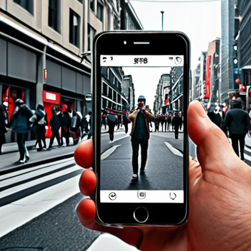 Home 7 **
"Person walking down busy street, people taking photos with smartphones, digital overlay showing reputation score above person's head, reflecting positive/negative online sentiment, urban setting, modern, slightly surreal."
**