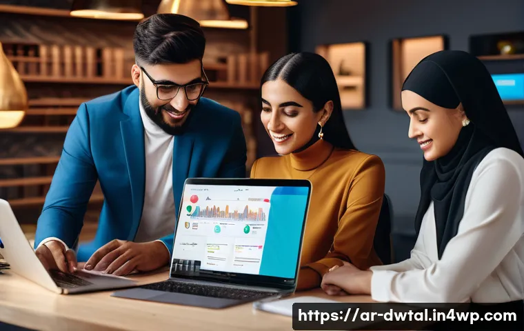 브랜드 가치를 높이는 온라인 전략 - A modern digital marketing workspace scene tailored for Arabic-speaking professionals: a diverse gro...