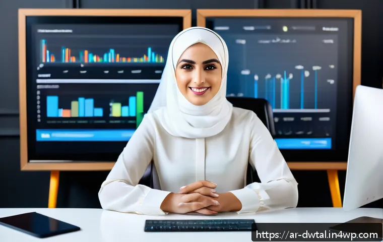 온라인 평판 개선을 위한 팁 - A modern digital workspace featuring an Arab professional woman wearing a stylish hijab and business...