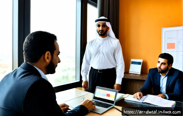 디지털 명성 관리와 위기 커뮤니케이션 - Photorealistic crisis communication meeting in a modern Gulf-region office, Arab communications dire...