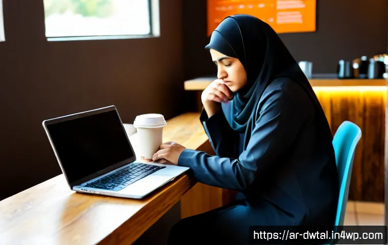 부정적 리뷰의 심리적 영향 - Photorealistic Arab small-business owner in a modest modern café, seated alone behind a wooden count...